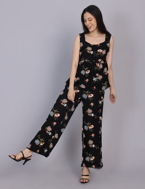 Wearhouse Women's Black Woven Slim Fit Viscose Coord Set