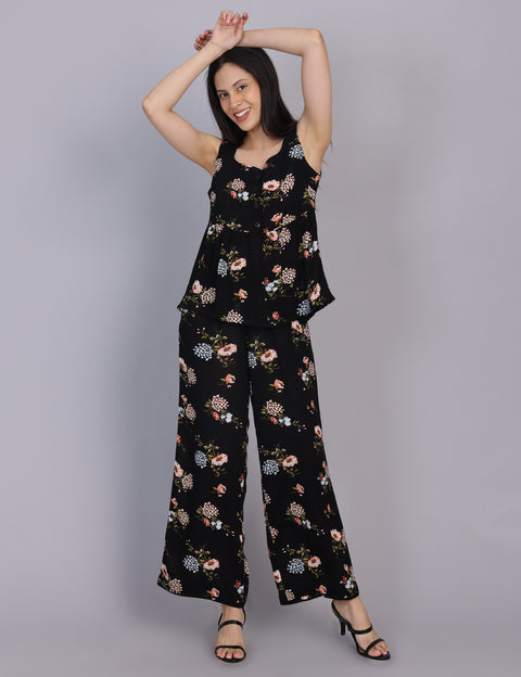 Wearhouse Women's Black Woven Slim Fit Viscose Coord Set