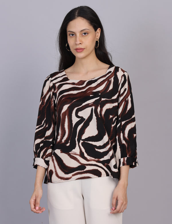 Wearhouse Women's Brown Woven Slim Fit Cotton Top
