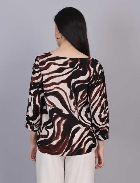 Wearhouse Women's Brown Woven Slim Fit Cotton Top