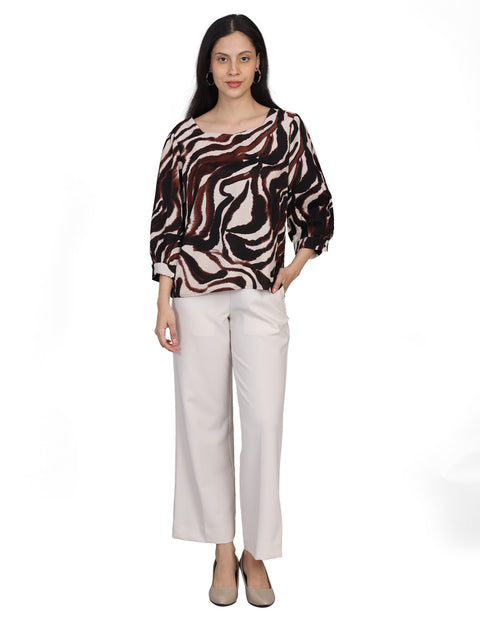 Wearhouse Women's Brown Woven Slim Fit Cotton Top