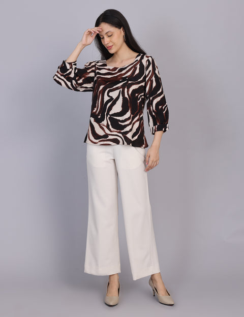Wearhouse Women's Brown Woven Slim Fit Cotton Top