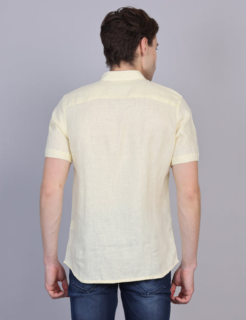 Wearhouse Men's Lemon Solid Half Sleeve Regular Fit Linen Blend Shirt