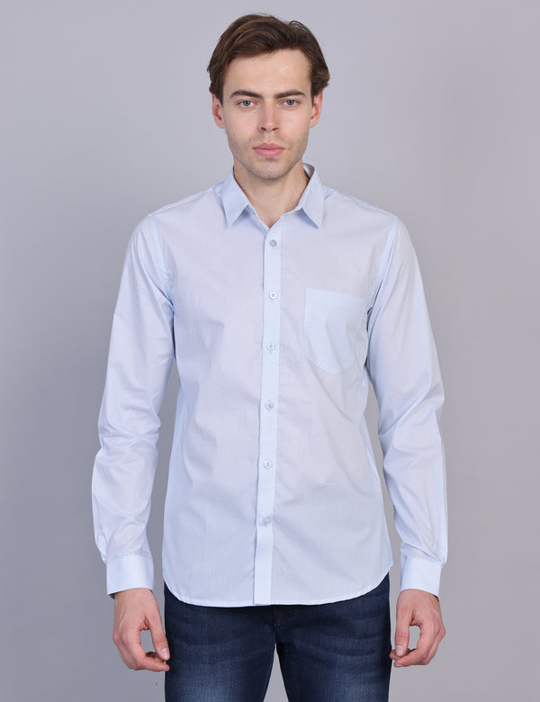 Wearhouse Men's White & Navy Print Full Sleeve Regular Fit Cotton Shirt