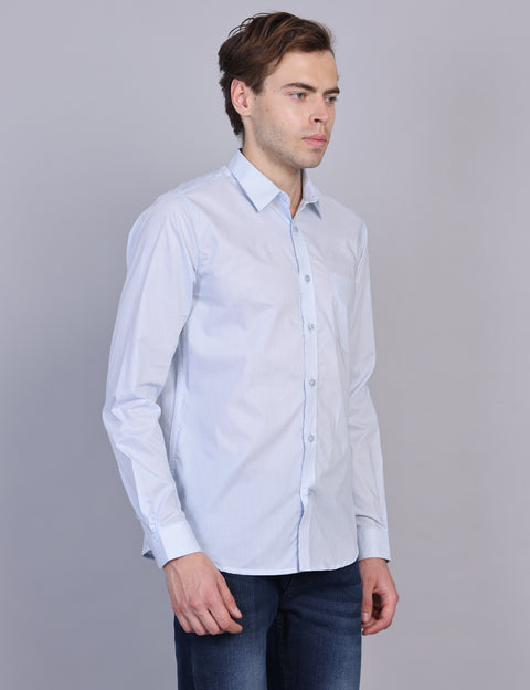 Wearhouse Men's White & Navy Print Full Sleeve Regular Fit Cotton Shirt