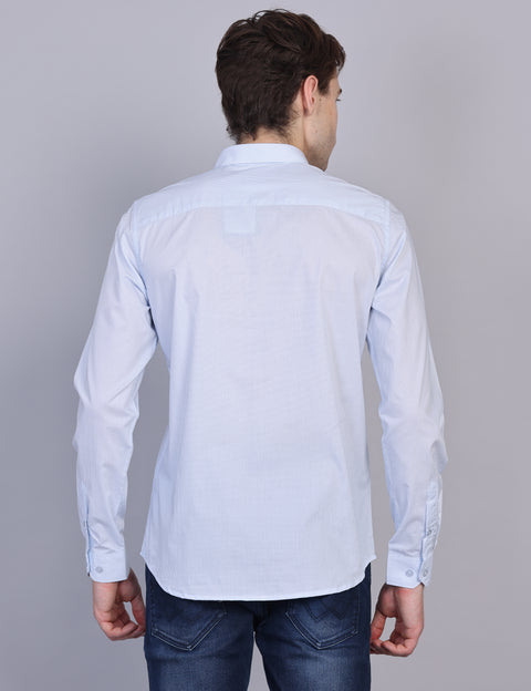 Wearhouse Men's White & Navy Print Full Sleeve Regular Fit Cotton Shirt