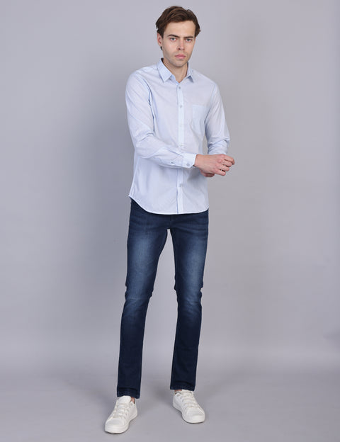 Wearhouse Men's White & Navy Print Full Sleeve Regular Fit Cotton Shirt