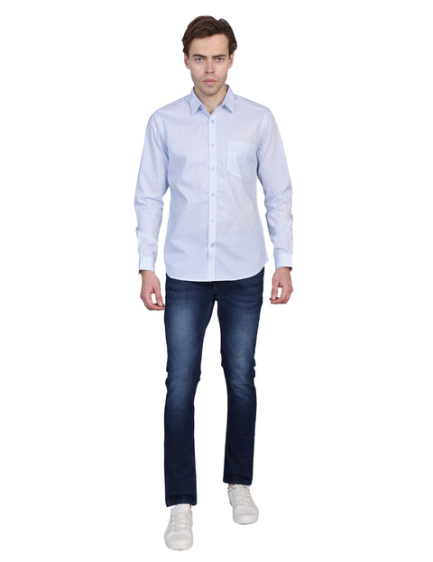 Wearhouse Men's White & Navy Print Full Sleeve Regular Fit Cotton Shirt