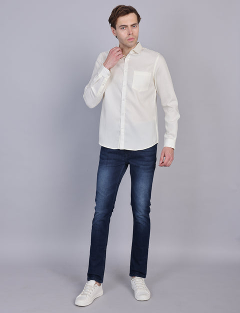 Wearhouse Men's Lemon Solid Full Sleeve Regular Fit Cotton Shirt