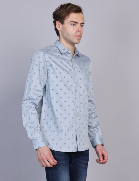 Wearhouse Men's Blue Printed Full Sleeve Regular Fit Cotton Shirt