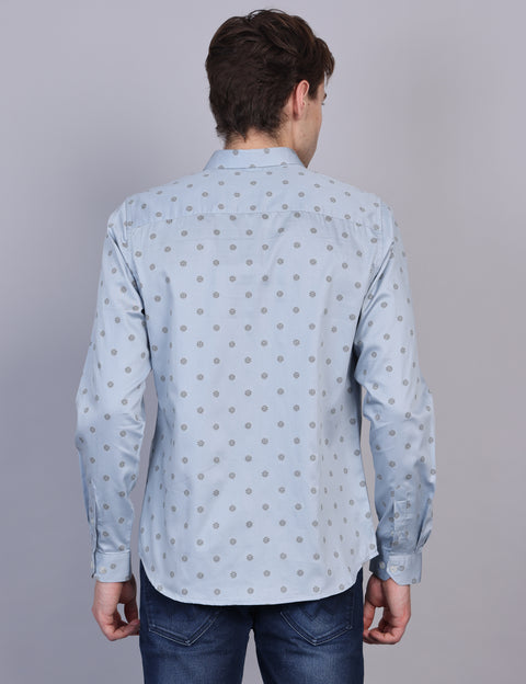 Wearhouse Men's Blue Printed Full Sleeve Regular Fit Cotton Shirt