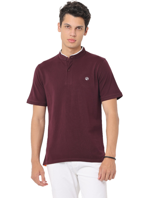 Men's Maroon Short Sleeve Henley T-Shirt