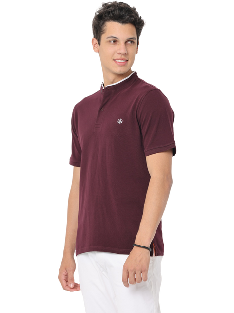 Men's Maroon Short Sleeve Henley T-Shirt