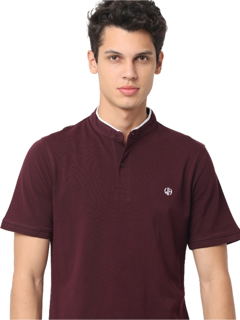 Men's Maroon Short Sleeve Henley T-Shirt