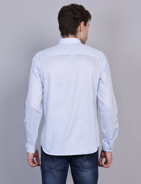 Wearhouse Men's White & Blue Print Full Sleeve Regular Fit Cotton Shirt