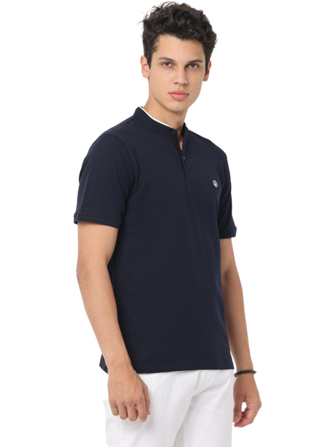 Men's Navy Short Sleeve Henley Neck T-Shirt