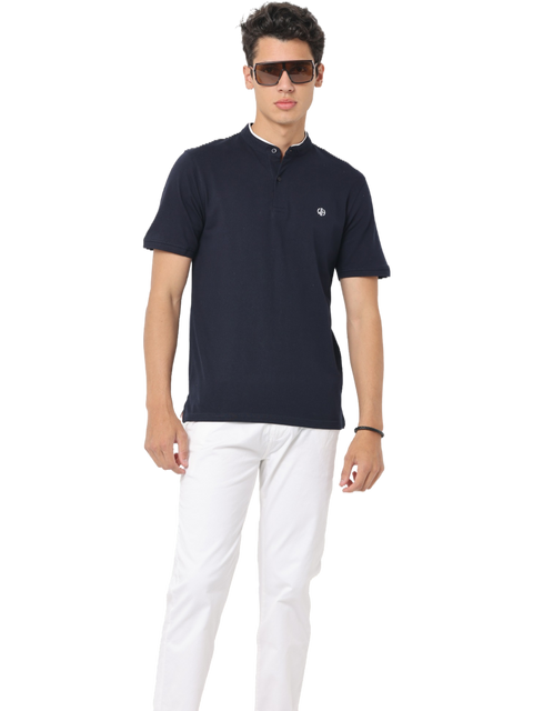 Men's Navy Short Sleeve Henley Neck T-Shirt