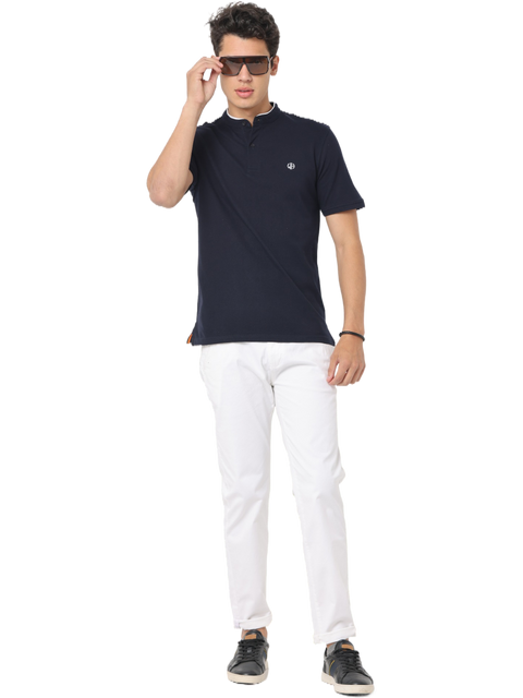 Men's Navy Short Sleeve Henley Neck T-Shirt