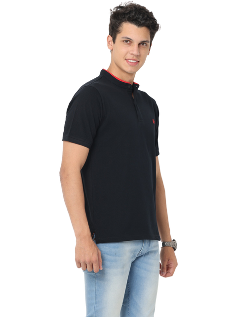 Men's Short Sleeve Henley Neck T-Shirt, Black