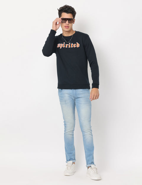 Men's Slim Fit Crew Neck Long Sleeve Sweat Shirt, Black