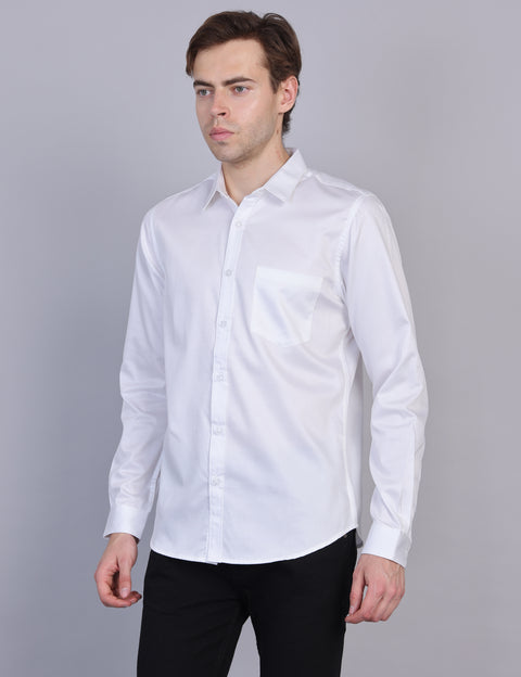 Wearhouse Men's White Solid Full Sleeve Regular Fit Cotton Shirt