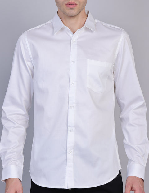 Wearhouse Men's White Solid Full Sleeve Regular Fit Cotton Shirt