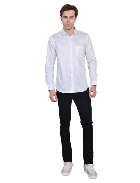 Wearhouse Men's White Solid Full Sleeve Regular Fit Cotton Shirt