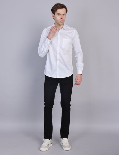 Wearhouse Men's White Solid Full Sleeve Regular Fit Cotton Shirt