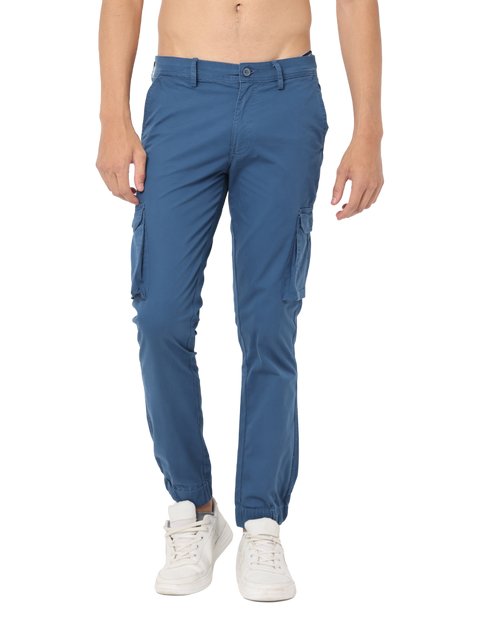 Men's Teal Slim Fit Cargo Trouser