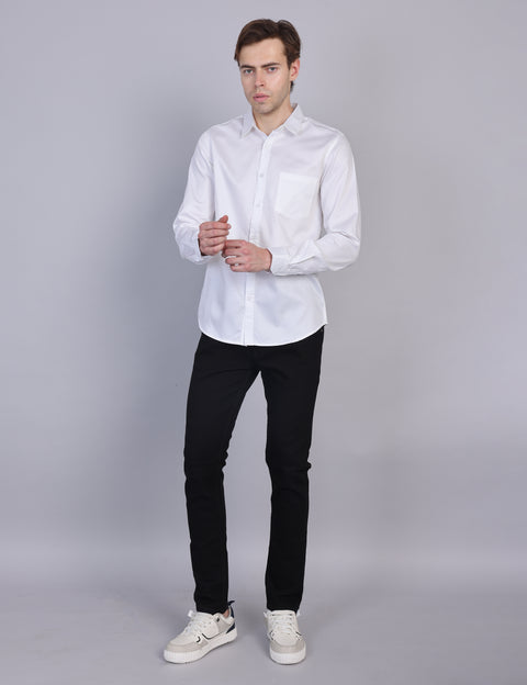 Wearhouse Men's White Solid Full Sleeve Regular Fit Cotton Shirt