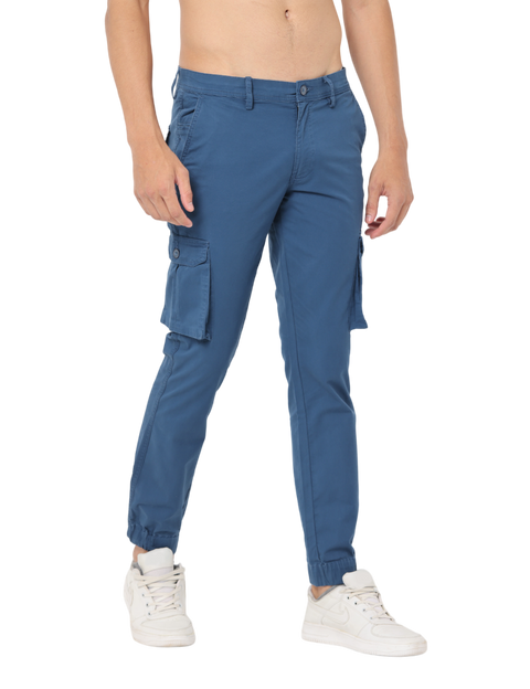 Men's Teal Slim Fit Cargo Trouser