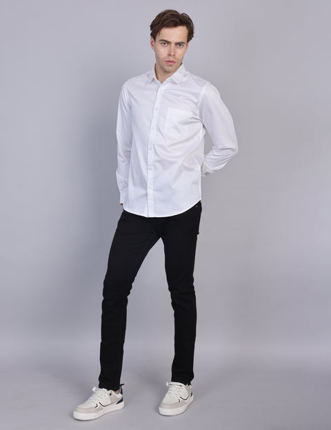 Wearhouse Men's White Solid Full Sleeve Regular Fit Cotton Shirt