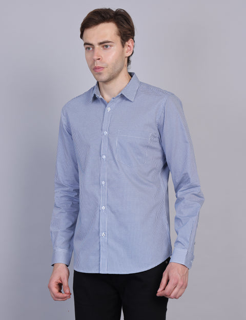 Wearhouse Men's Navy Printed Full Sleeve Regular Fit Cotton Shirt