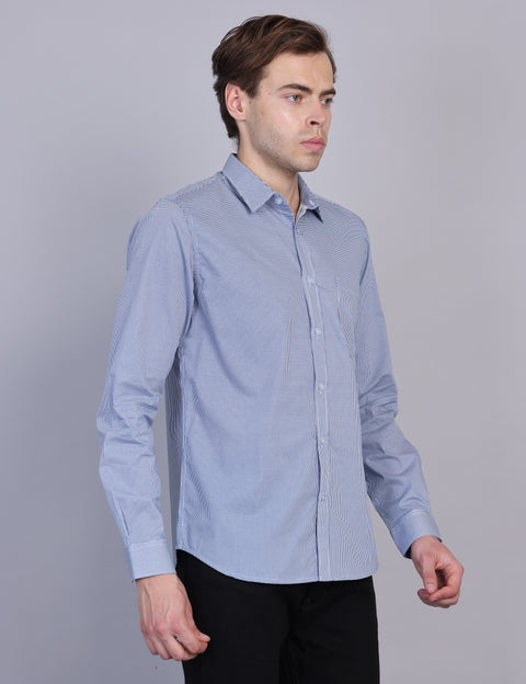Wearhouse Men's Navy Printed Full Sleeve Regular Fit Cotton Shirt