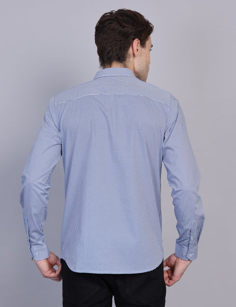 Wearhouse Men's Navy Printed Full Sleeve Regular Fit Cotton Shirt