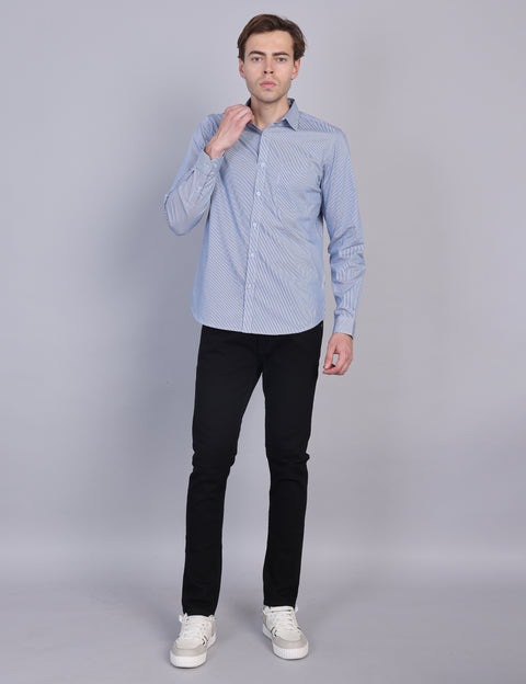 Wearhouse Men's Navy Printed Full Sleeve Regular Fit Cotton Shirt