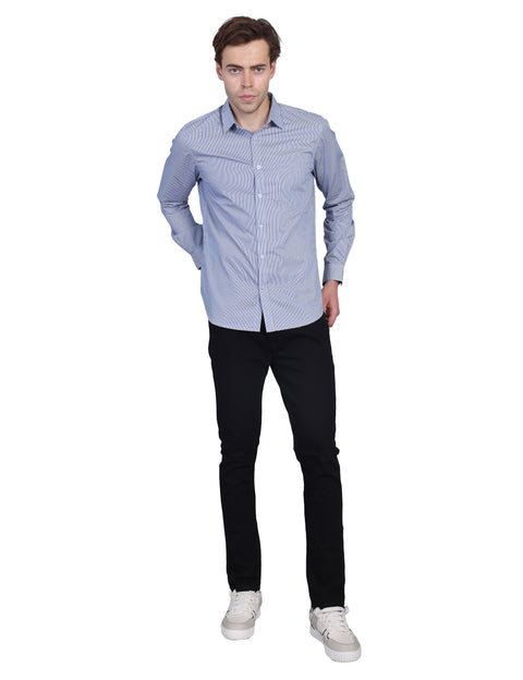 Wearhouse Men's Navy Printed Full Sleeve Regular Fit Cotton Shirt