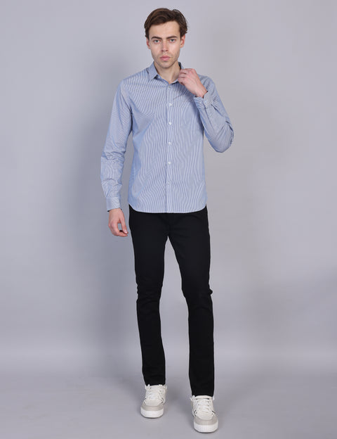 Wearhouse Men's Navy Printed Full Sleeve Regular Fit Cotton Shirt