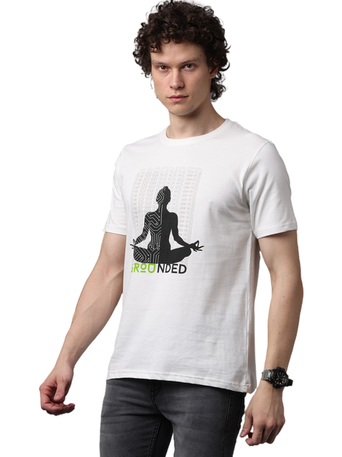 Men's Printed Round Neck T-Shirt, Off White