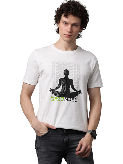 Men's Printed Round Neck T-Shirt, Off White