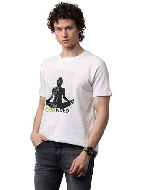 Men's Printed Round Neck T-Shirt, Off White