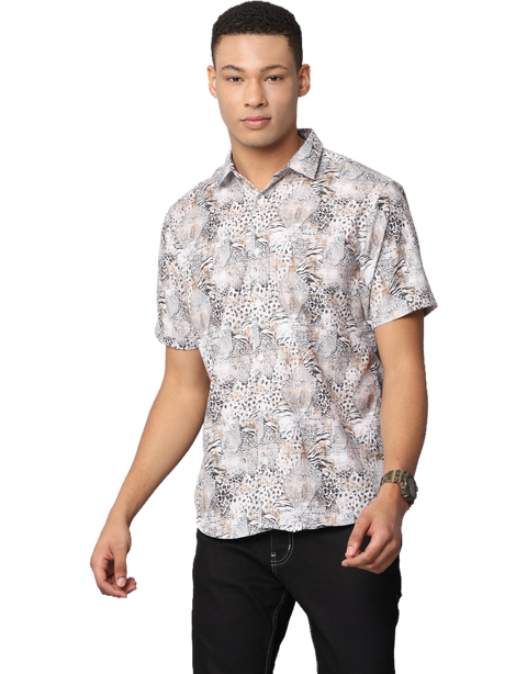 Men's Leopard Print Short Sleeve Casual Shirt