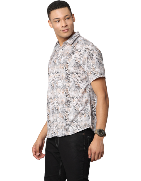 Men's Leopard Print Short Sleeve Casual Shirt