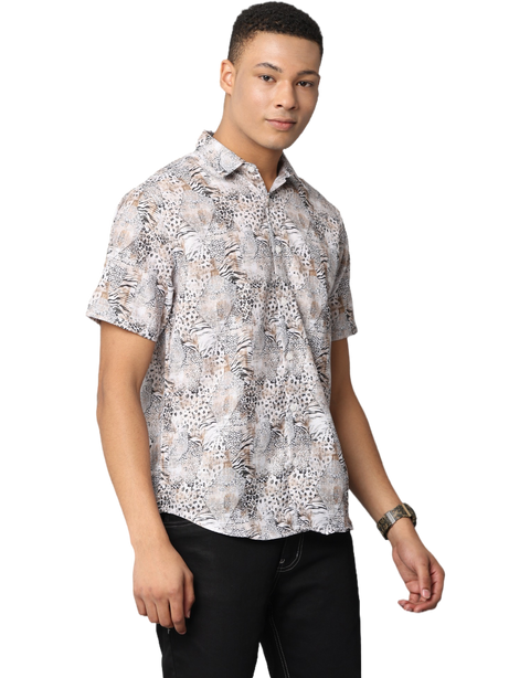 Men's Leopard Print Short Sleeve Casual Shirt