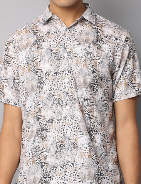 Men's Leopard Print Short Sleeve Casual Shirt