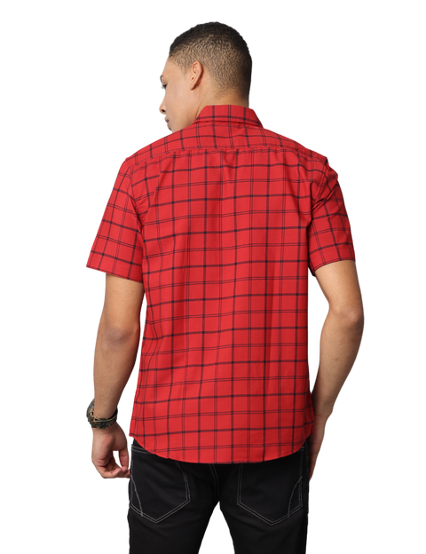 Men's Red Checkered Slim Fit Casual Shirt