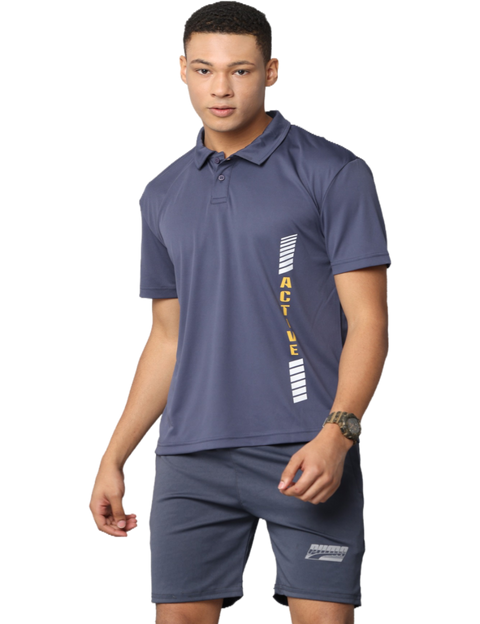 Men's Blue Athleisure Dry Fit Polo T-Shirt