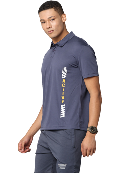 Men's Blue Athleisure Dry Fit Polo T-Shirt