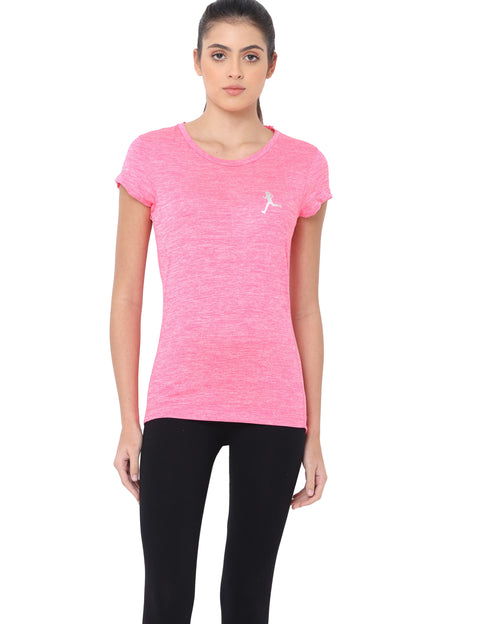 Women's Pink Slim Fit Athleisure Crew Neck T-Shirt