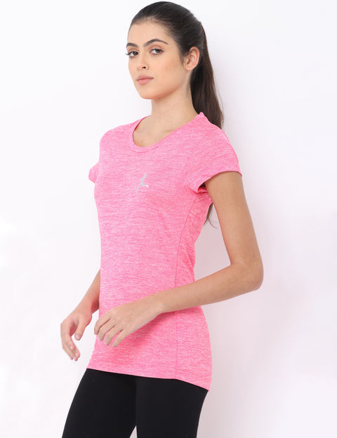 Women's Pink Slim Fit Athleisure Crew Neck T-Shirt